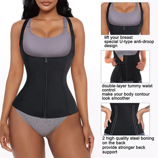 Waist Trainer Tank Top For Women Zipper Body Shaper Tummy Control