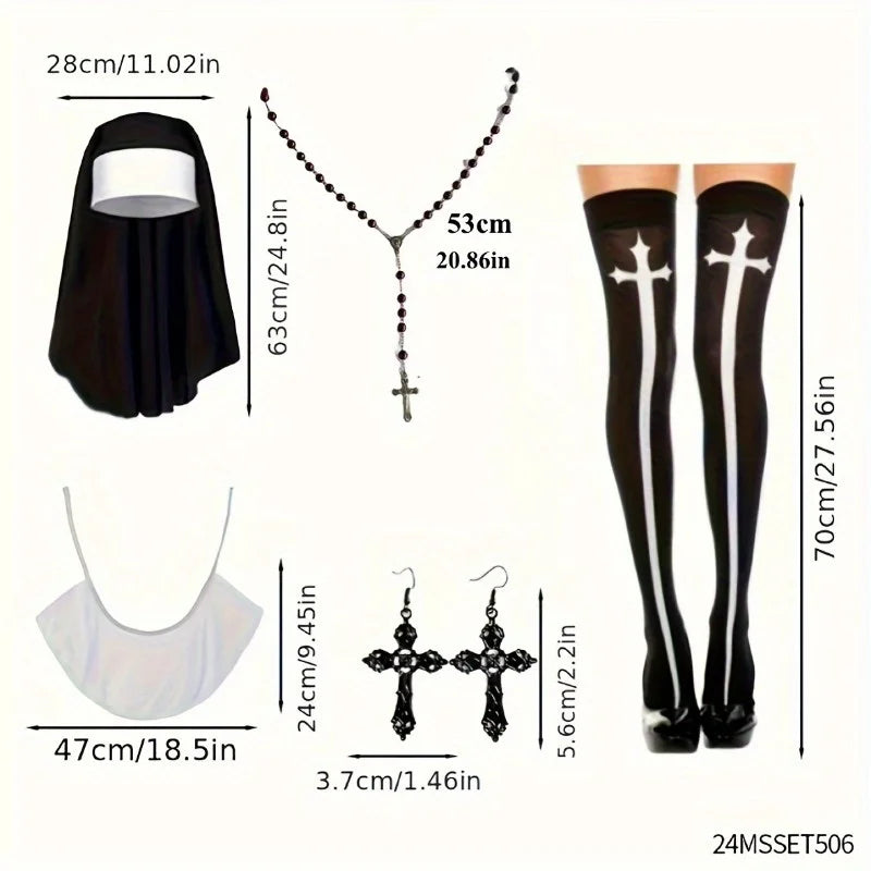 Nun Costume Accessory Set with Catholic Nun Costume Hat, Nun Collar,