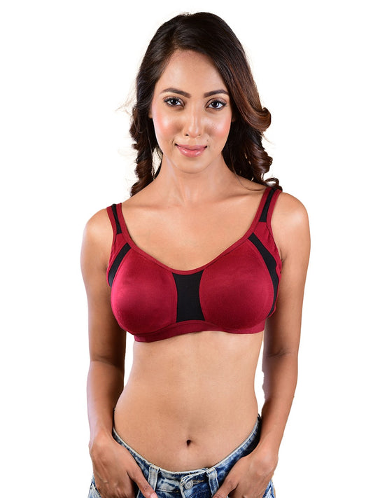 Sports Bra For Women-Maroon & Black (Size-L)